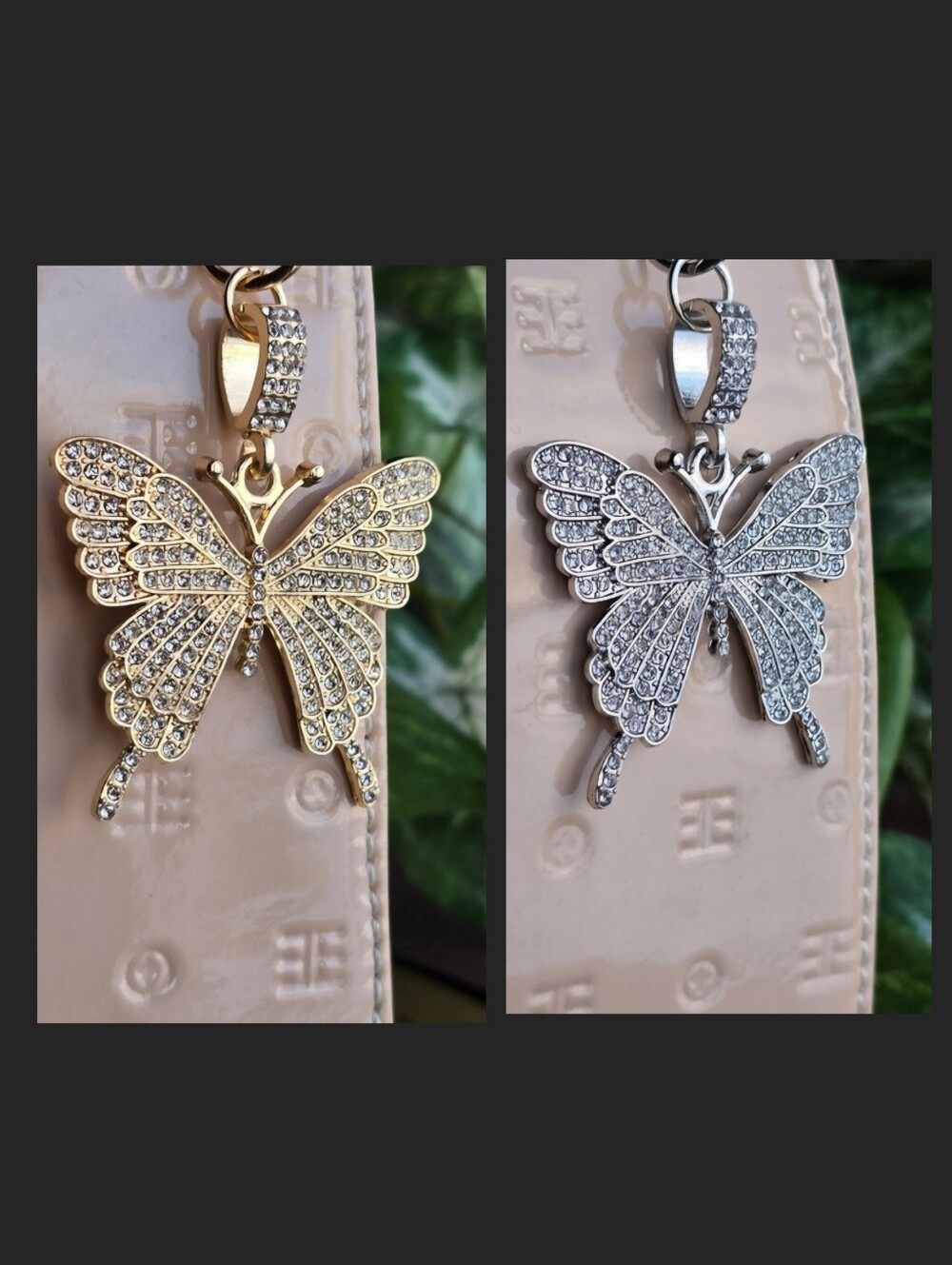 Silver And Gold Butterfly Bag Charm Key Chains NIP